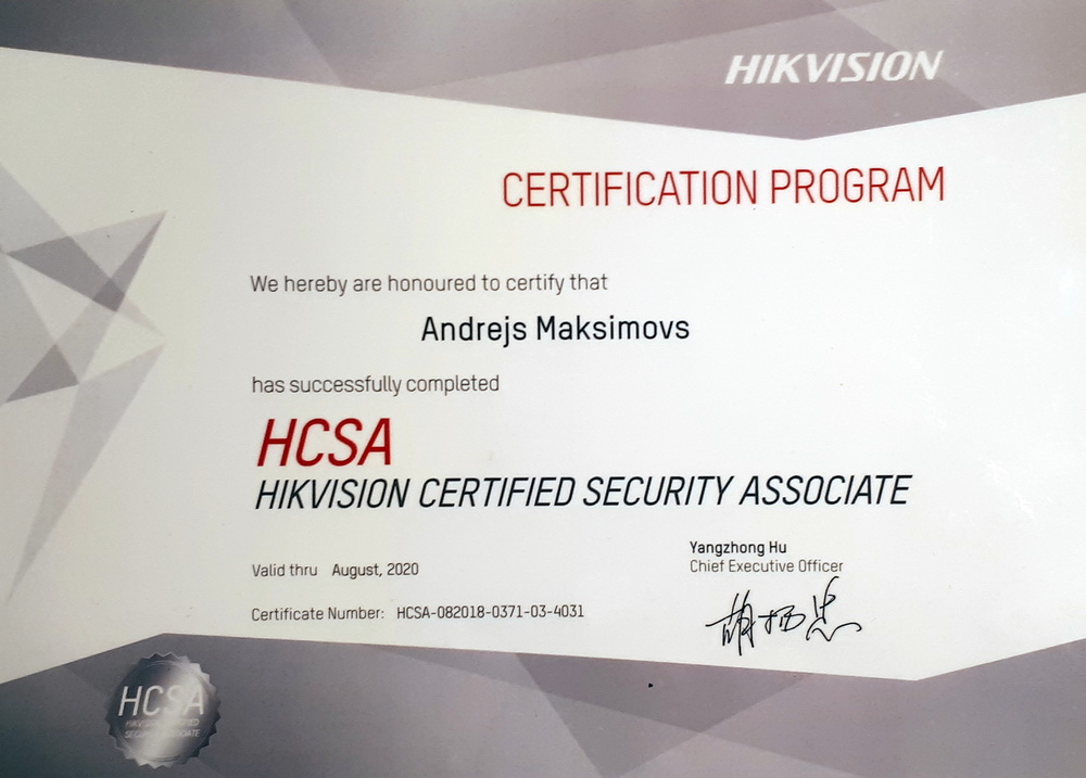 Hikvision certificate HSCA