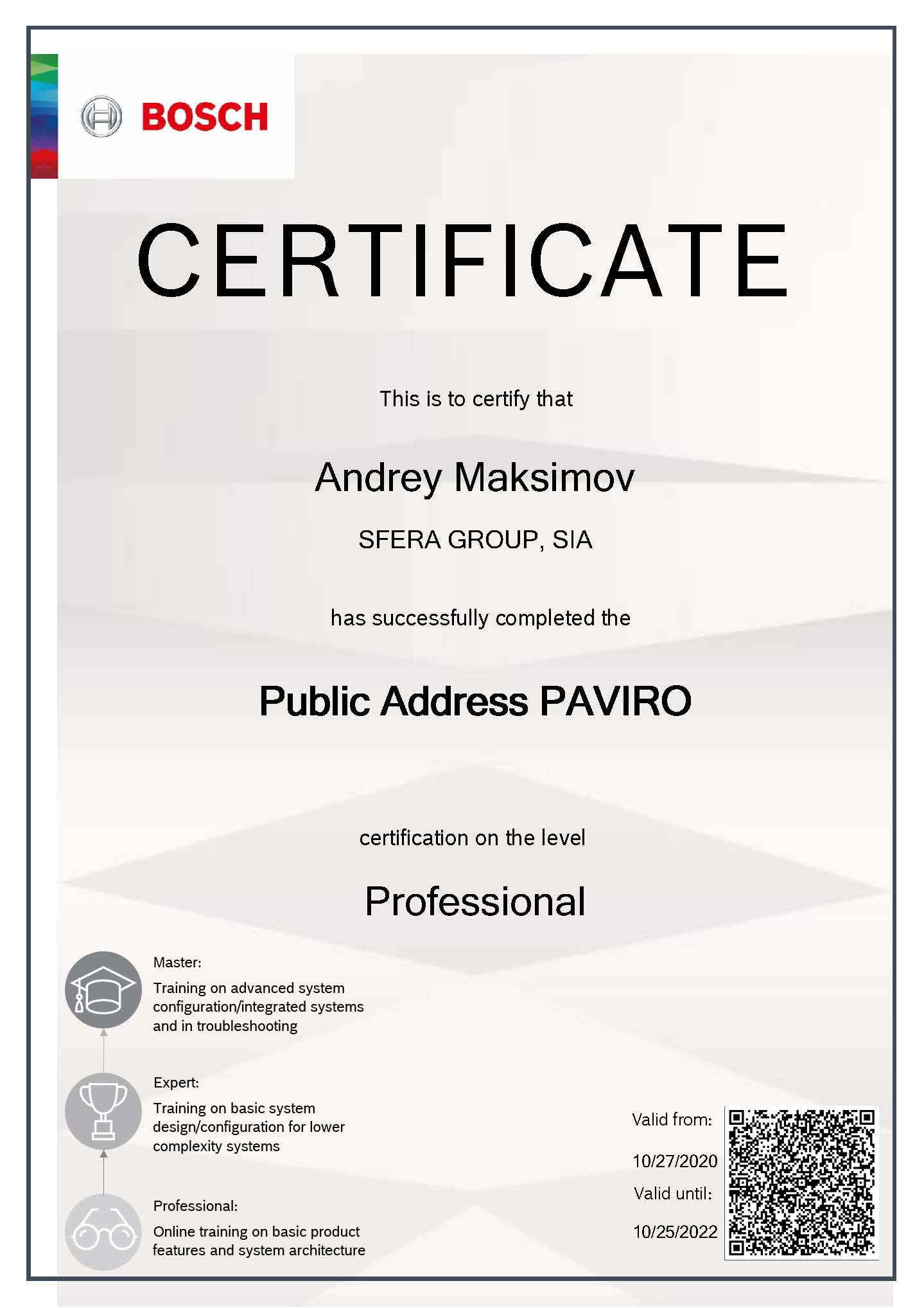 Bosch PAVIRO Technical Professional Certification