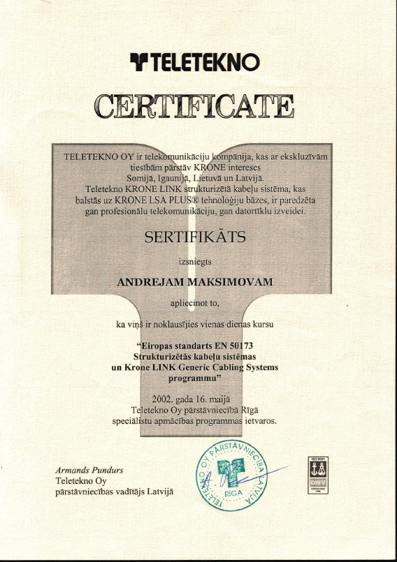 Teletekno certificate EN50173