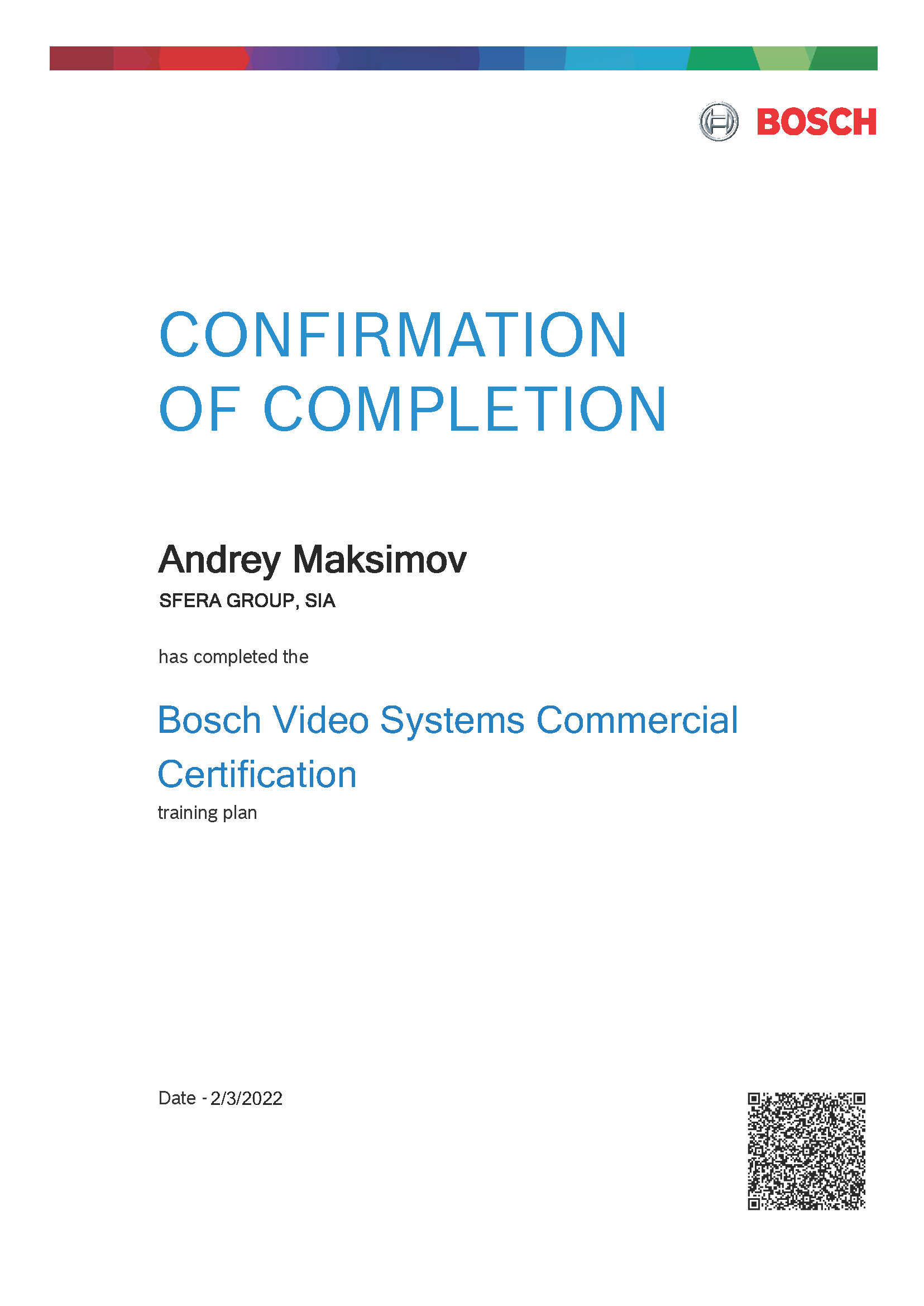 Bosch Video Systems Commercial Certification